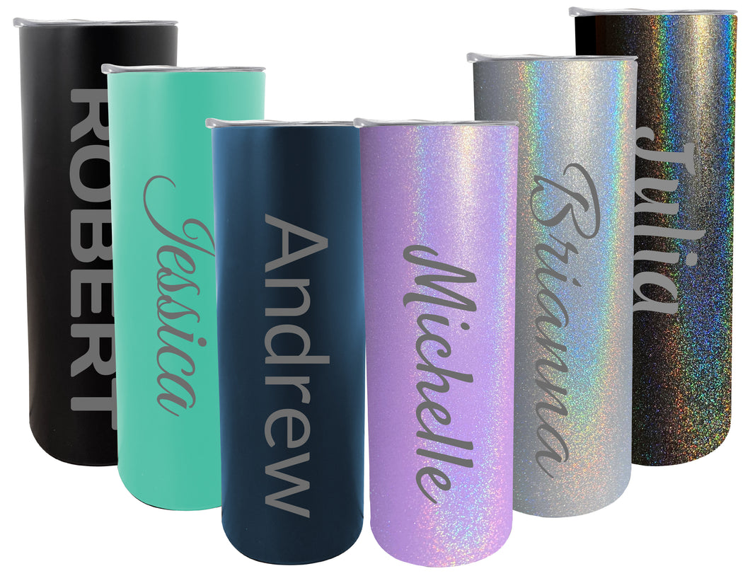 Customizable Engraved 20 oz Insulated Stainless Steel Skinny Tumbler Personalized with Custom Text or Name