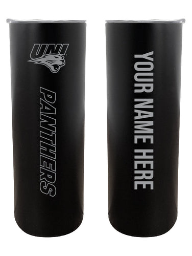Northern Iowa Panthers Etched Custom NCAA Skinny Tumbler - 20oz Personalized Stainless Steel Insulated Mug