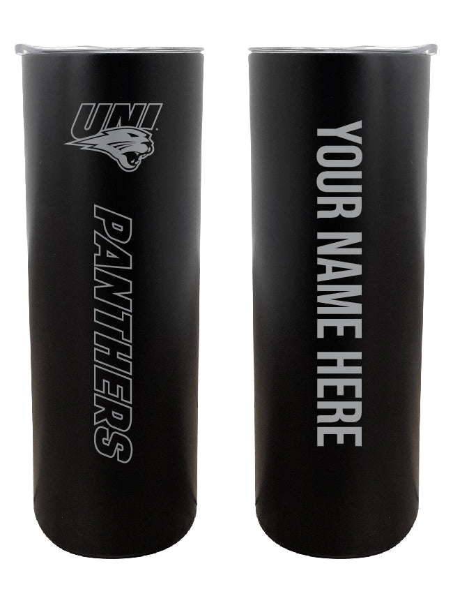 Northern Iowa Panthers Etched Custom NCAA Skinny Tumbler - 20oz Personalized Stainless Steel Insulated Mug
