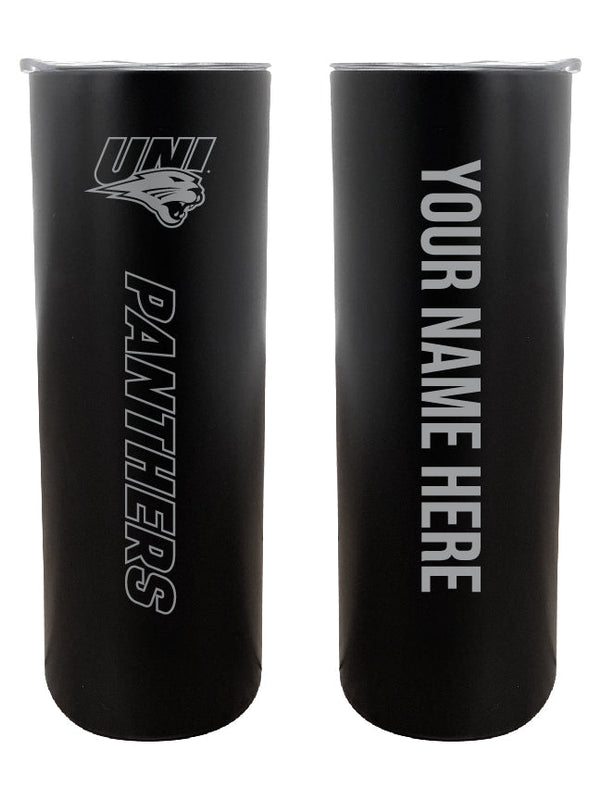 Northern Iowa Panthers Etched Custom NCAA Skinny Tumbler - 20oz Personalized Stainless Steel Insulated Mug