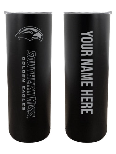 Southern Mississippi Golden Eagles Etched Custom NCAA Skinny Tumbler - 20oz Personalized Stainless Steel Insulated Mug