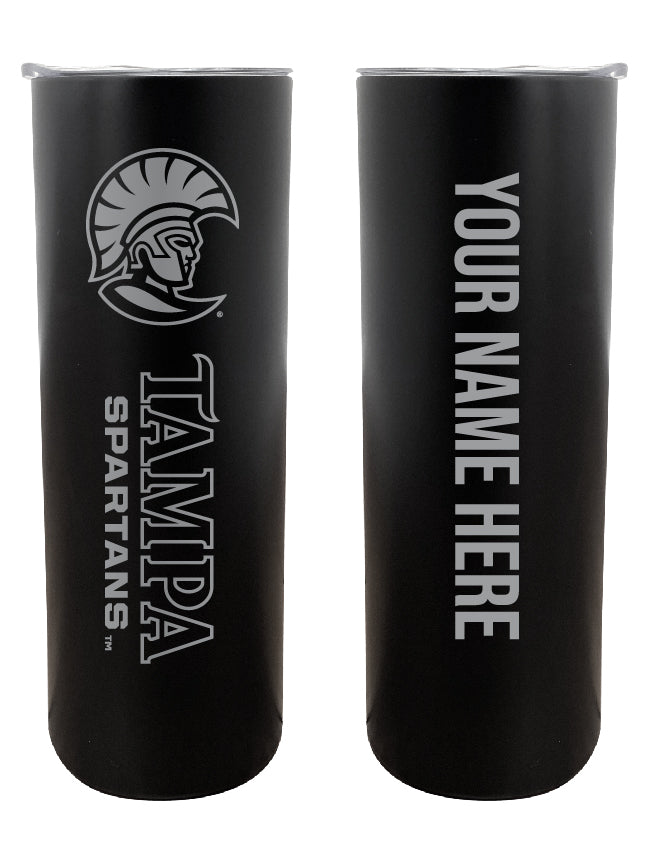 University of Tampa Spartans Etched Custom NCAA Skinny Tumbler - 20oz Personalized Stainless Steel Insulated Mug