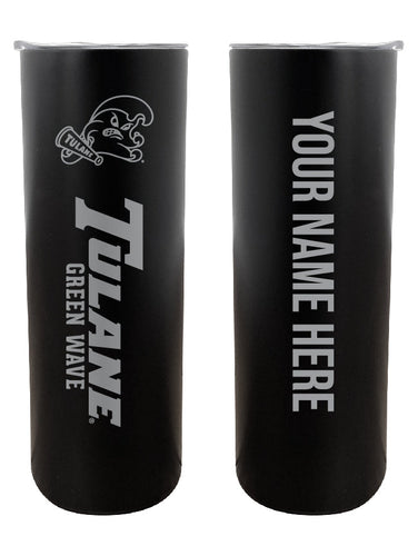 Tulane University Green Wave Etched Custom NCAA Skinny Tumbler - 20oz Personalized Stainless Steel Insulated Mug