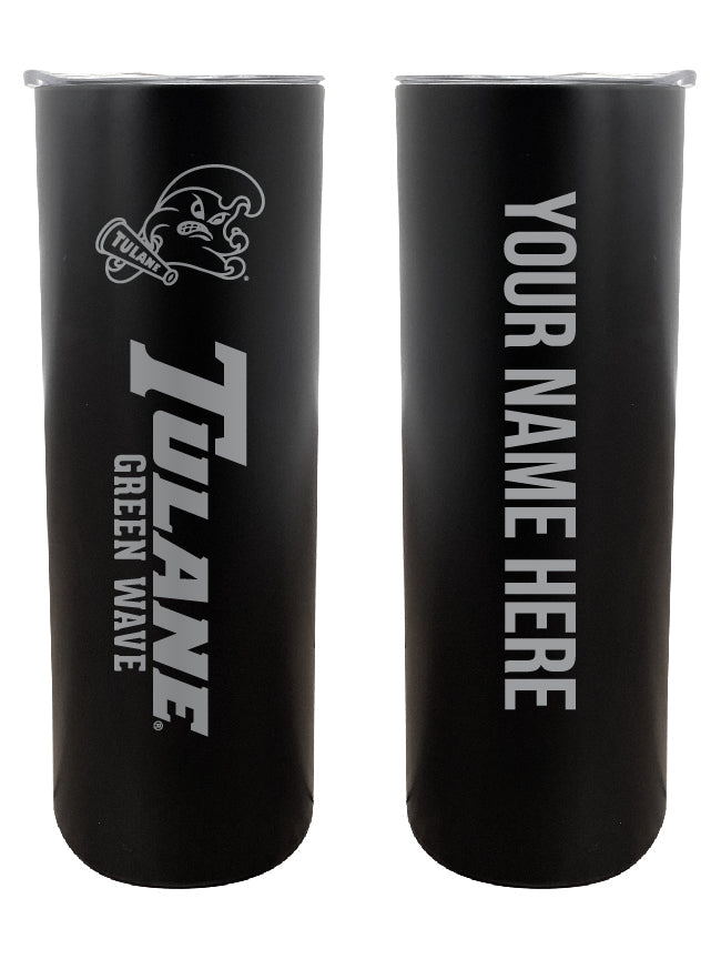 Tulane University Green Wave Etched Custom NCAA Skinny Tumbler - 20oz Personalized Stainless Steel Insulated Mug