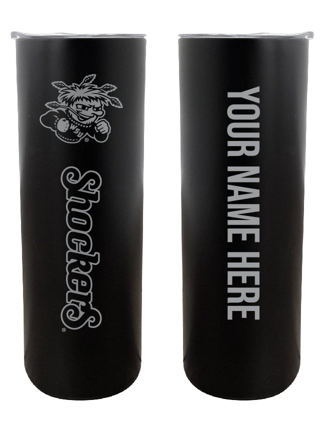 Wichita State Shockers Etched Custom NCAA Skinny Tumbler - 20oz Personalized Stainless Steel Insulated Mug