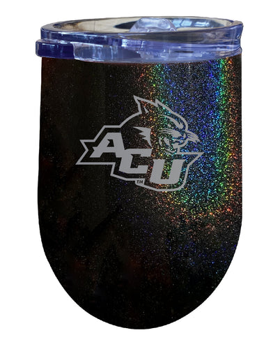 Abilene Christian University NCAA Laser-Etched Wine Tumbler - 12oz Rainbow Glitter Black Stainless Steel Insulated Cup