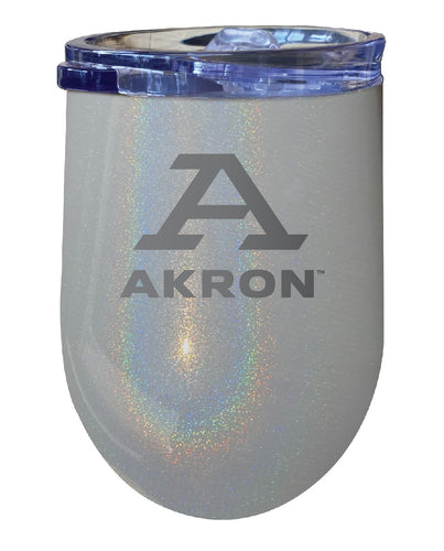 Akron Zips NCAA Laser-Etched Wine Tumbler - 12oz Rainbow Glitter Gray Stainless Steel Insulated Cup