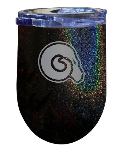 Albany State University NCAA Laser-Etched Wine Tumbler - 12oz Rainbow Glitter Black Stainless Steel Insulated Cup