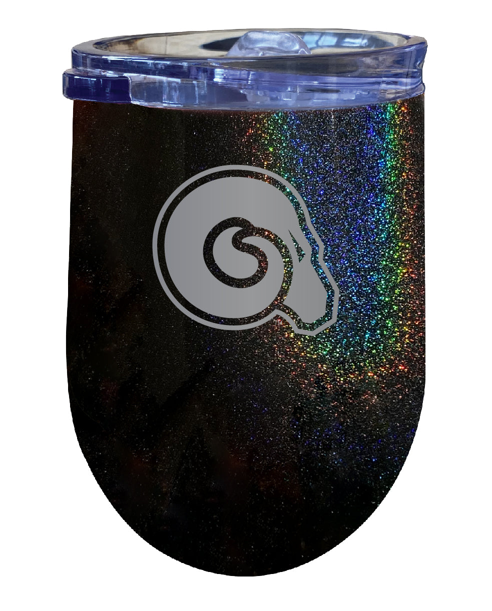 Albany State University NCAA Laser-Etched Wine Tumbler - 12oz Rainbow Glitter Black Stainless Steel Insulated Cup