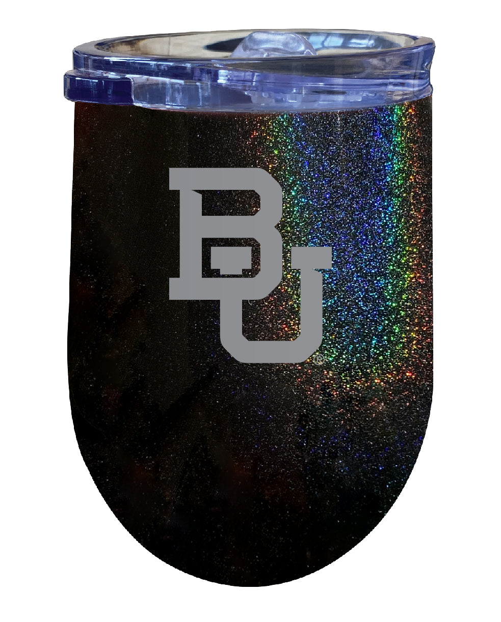 Baylor Bears 12 oz Laser Etched Insulated Wine Stainless Steel Tumbler Rainbow Glitter Black