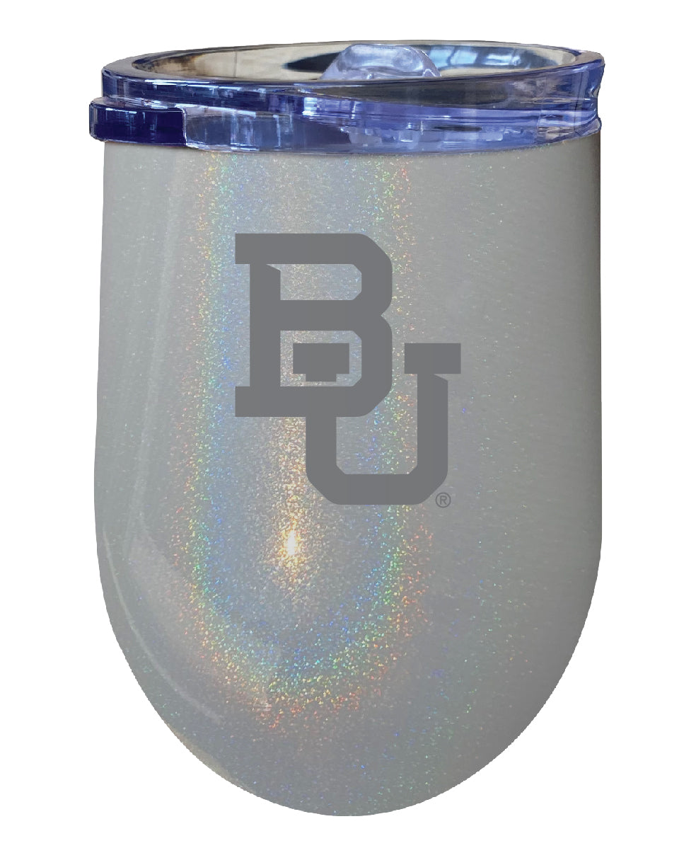 Baylor Bears 12 oz Laser Etched Insulated Wine Stainless Steel Tumbler Rainbow Glitter Grey