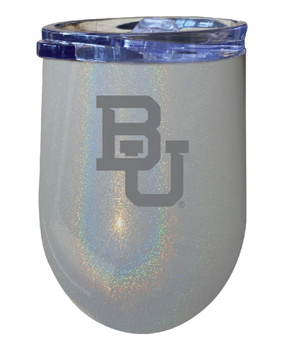 Baylor Bears NCAA Laser-Etched Wine Tumbler - 12oz Rainbow Glitter Gray Stainless Steel Insulated Cup