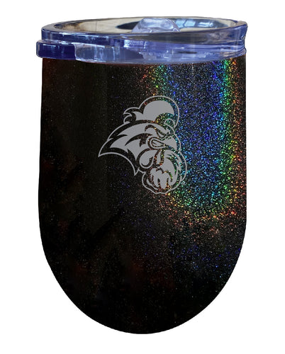 Coastal Carolina University NCAA Laser-Etched Wine Tumbler - 12oz Rainbow Glitter Black Stainless Steel Insulated Cup