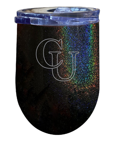 Campbell University Fighting Camels NCAA Laser-Etched Wine Tumbler - 12oz Rainbow Glitter Black Stainless Steel Insulated Cup