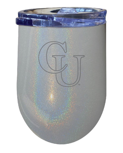 Campbell University Fighting Camels NCAA Laser-Etched Wine Tumbler - 12oz Rainbow Glitter Gray Stainless Steel Insulated Cup