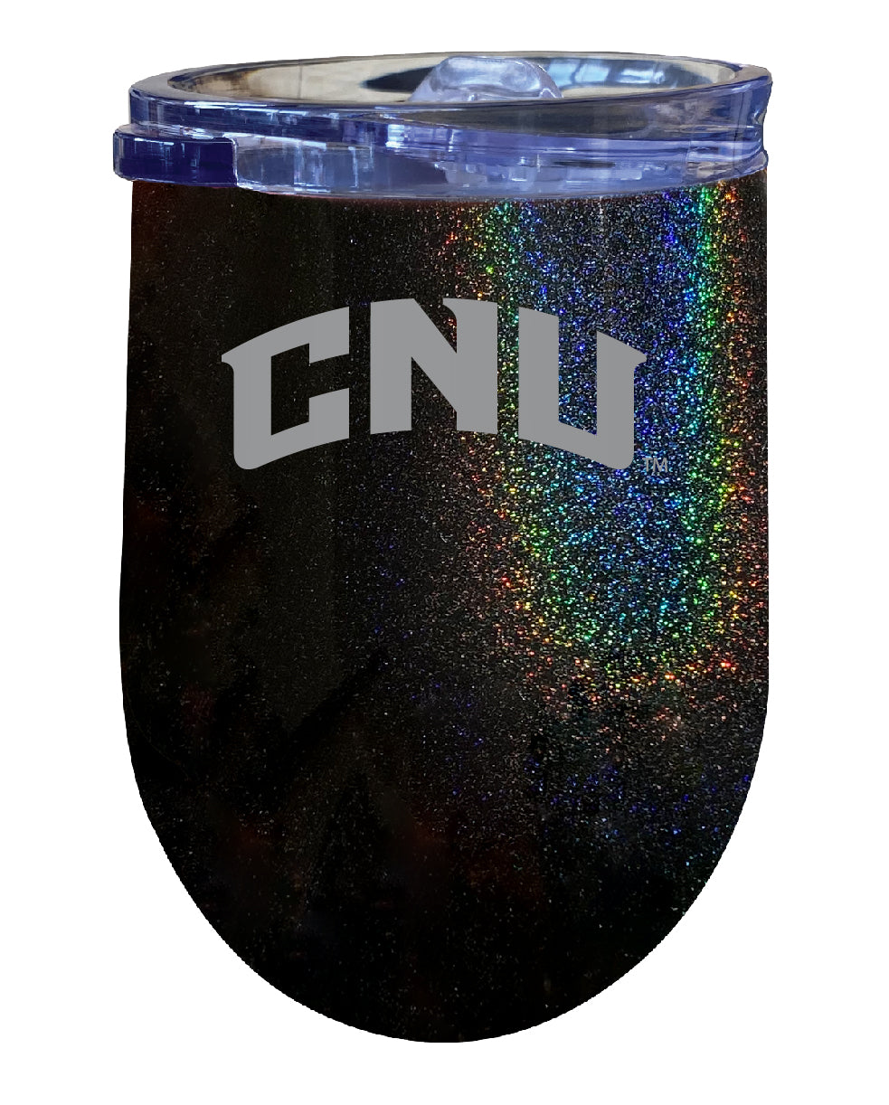 Christopher Newport Captains NCAA Laser-Etched Wine Tumbler - 12oz Rainbow Glitter Black Stainless Steel Insulated Cup