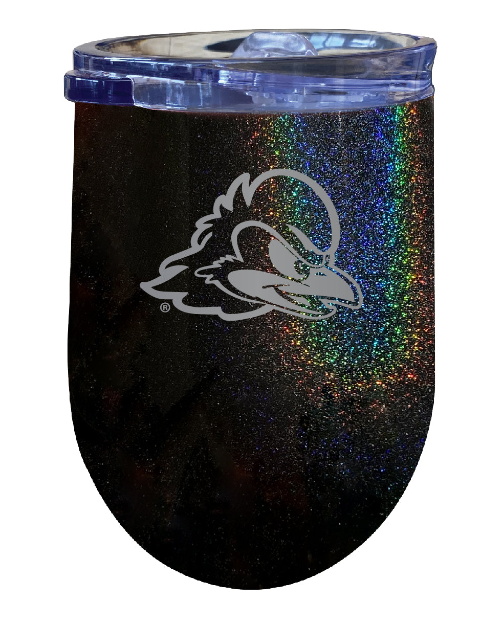 Delaware Blue Hens 12 oz Laser Etched Insulated Wine Stainless Steel Tumbler Rainbow Glitter Black