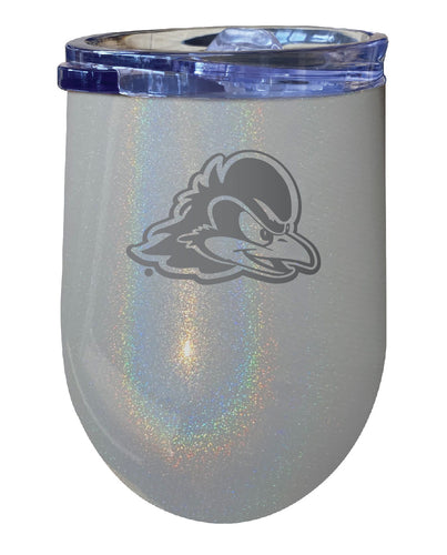 Delaware Blue Hens NCAA Laser-Etched Wine Tumbler - 12oz Rainbow Glitter Gray Stainless Steel Insulated Cup