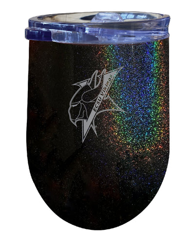 Elizabeth City State University NCAA Laser-Etched Wine Tumbler - 12oz Rainbow Glitter Black Stainless Steel Insulated Cup