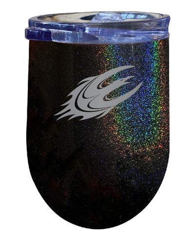 Elon University NCAA Laser-Etched Wine Tumbler - 12oz Rainbow Glitter Black Stainless Steel Insulated Cup