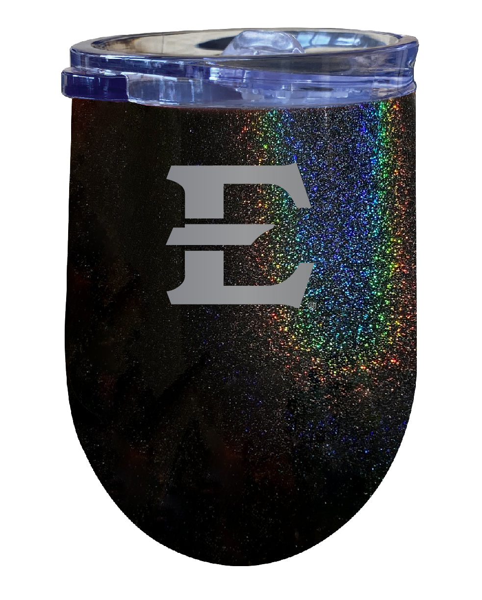 East Tennessee State University 12 oz Laser Etched Insulated Wine Stainless Steel Tumbler Rainbow Glitter Black