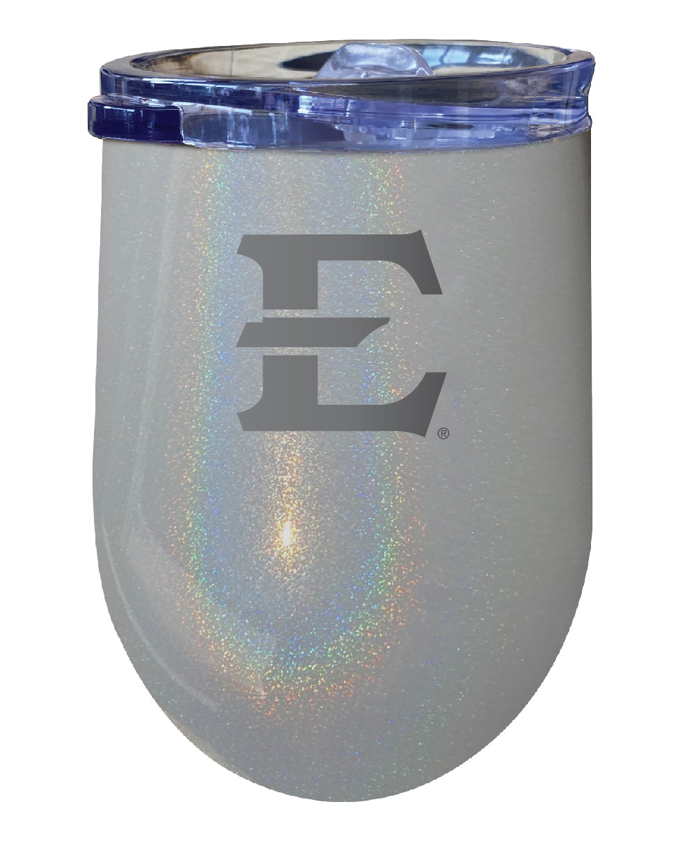 East Tennessee State University 12 oz Laser Etched Insulated Wine Stainless Steel Tumbler Rainbow Glitter Grey