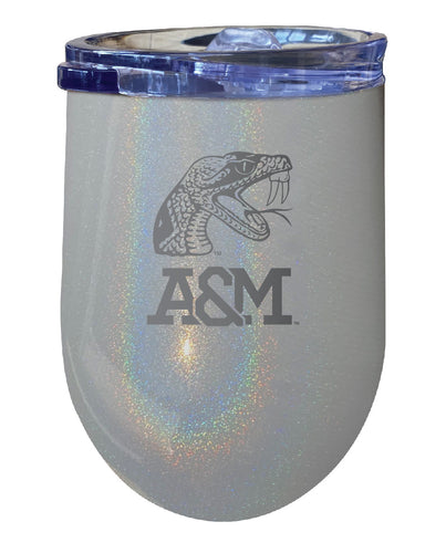 Florida A&M Rattlers NCAA Laser-Etched Wine Tumbler - 12oz Rainbow Glitter Gray Stainless Steel Insulated Cup