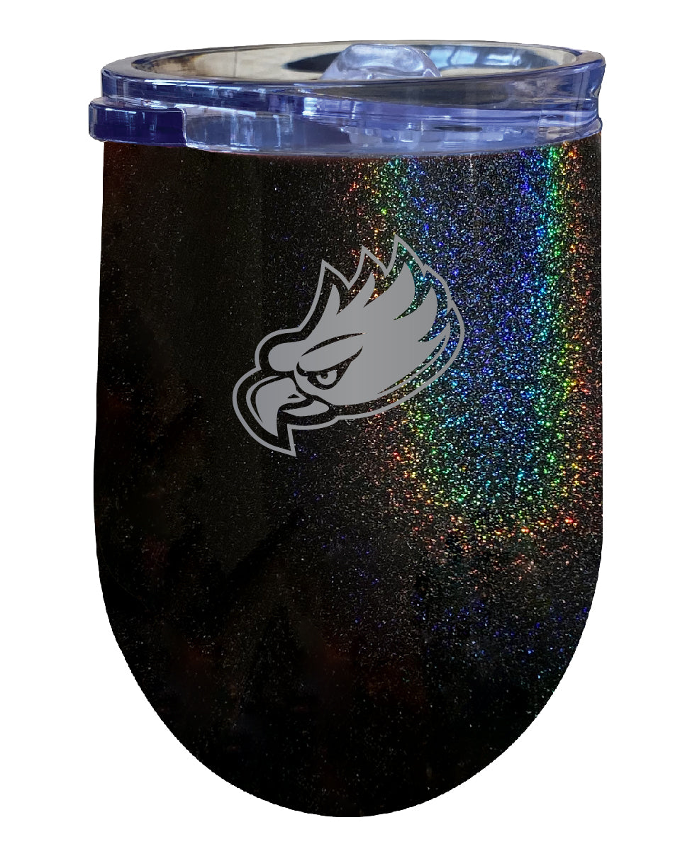 Florida Gulf Coast Eagles 12 oz Laser Etched Insulated Wine Stainless Steel Tumbler Rainbow Glitter Black