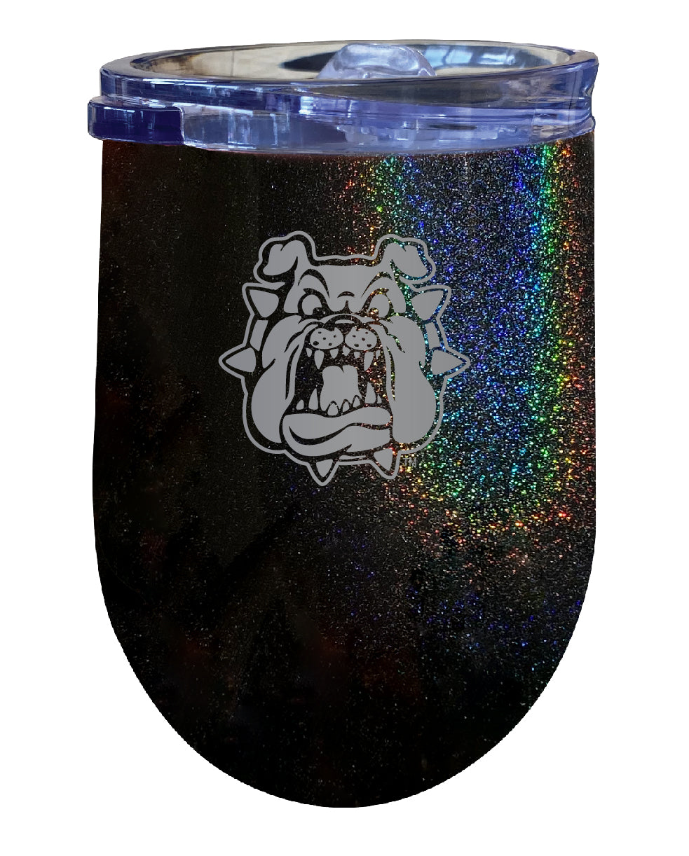 Fresno State Bulldogs 12 oz Laser Etched Insulated Wine Stainless Steel Tumbler Rainbow Glitter Black