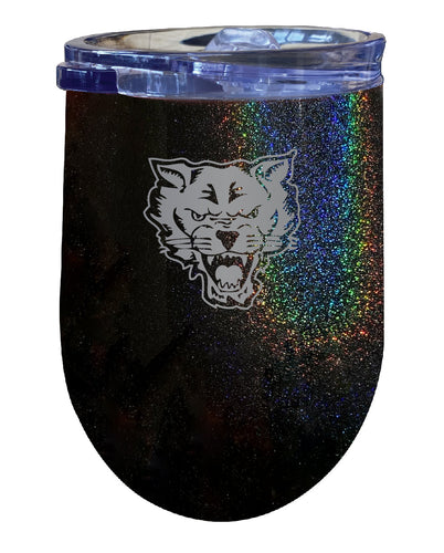 Fort Valley State University NCAA Laser-Etched Wine Tumbler - 12oz Rainbow Glitter Black Stainless Steel Insulated Cup