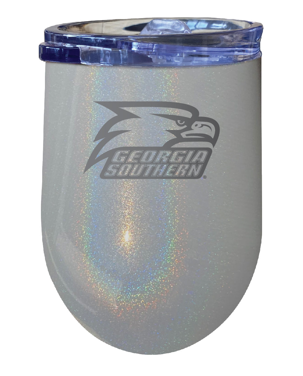 Georgia Southern Eagles 12 oz Laser Etched Insulated Wine Stainless Steel Tumbler Rainbow Glitter Grey
