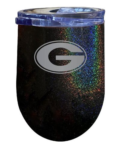Grambling State Tigers NCAA Laser-Etched Wine Tumbler - 12oz Rainbow Glitter Black Stainless Steel Insulated Cup