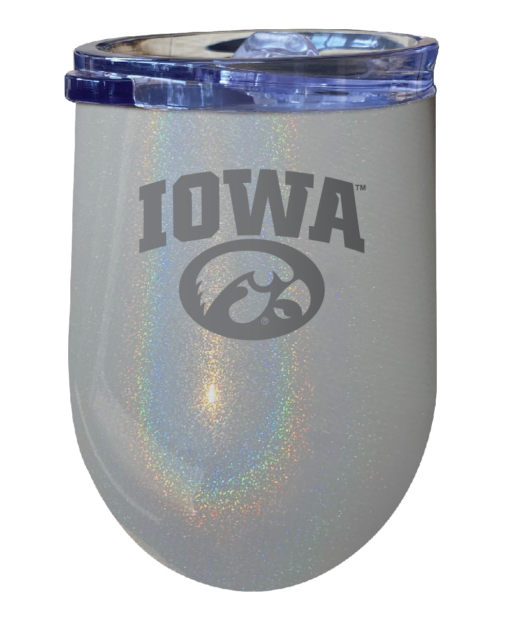 Iowa Hawkeyes 12 oz Laser Etched Insulated Wine Stainless Steel Tumbler Rainbow Glitter Grey