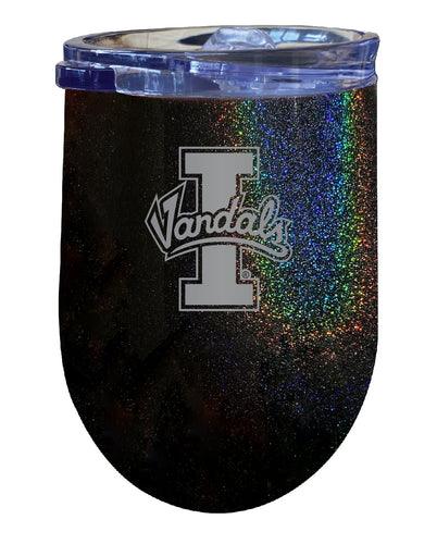 Idaho Vandals NCAA Laser-Etched Wine Tumbler - 12oz Rainbow Glitter Black Stainless Steel Insulated Cup