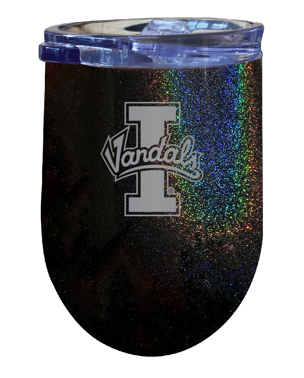 Idaho Vandals 12 oz Laser Etched Insulated Wine Stainless Steel Tumbler Rainbow Glitter Black