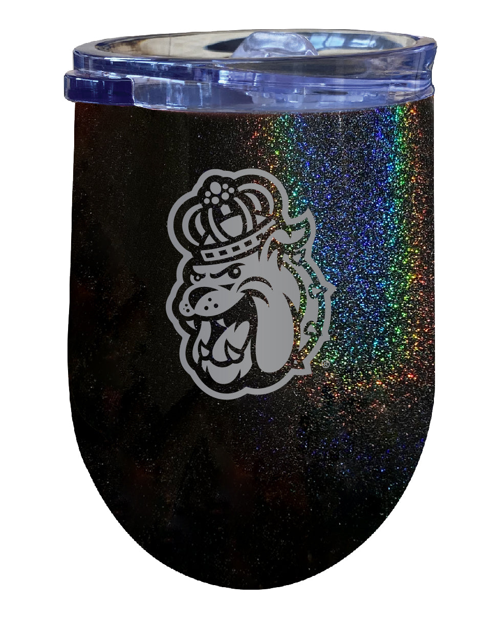 James Madison Dukes 12 oz Laser Etched Insulated Wine Stainless Steel Tumbler Rainbow Glitter Black
