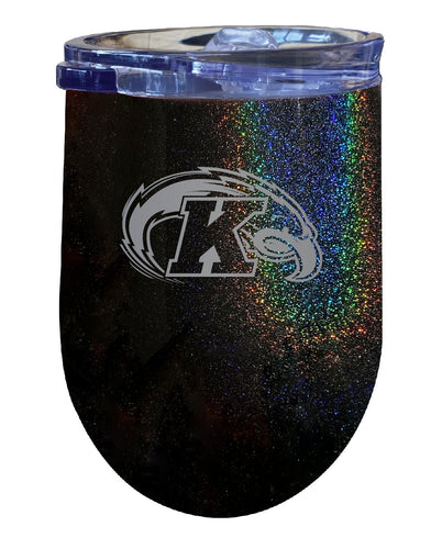 Kent State University NCAA Laser-Etched Wine Tumbler - 12oz Rainbow Glitter Black Stainless Steel Insulated Cup