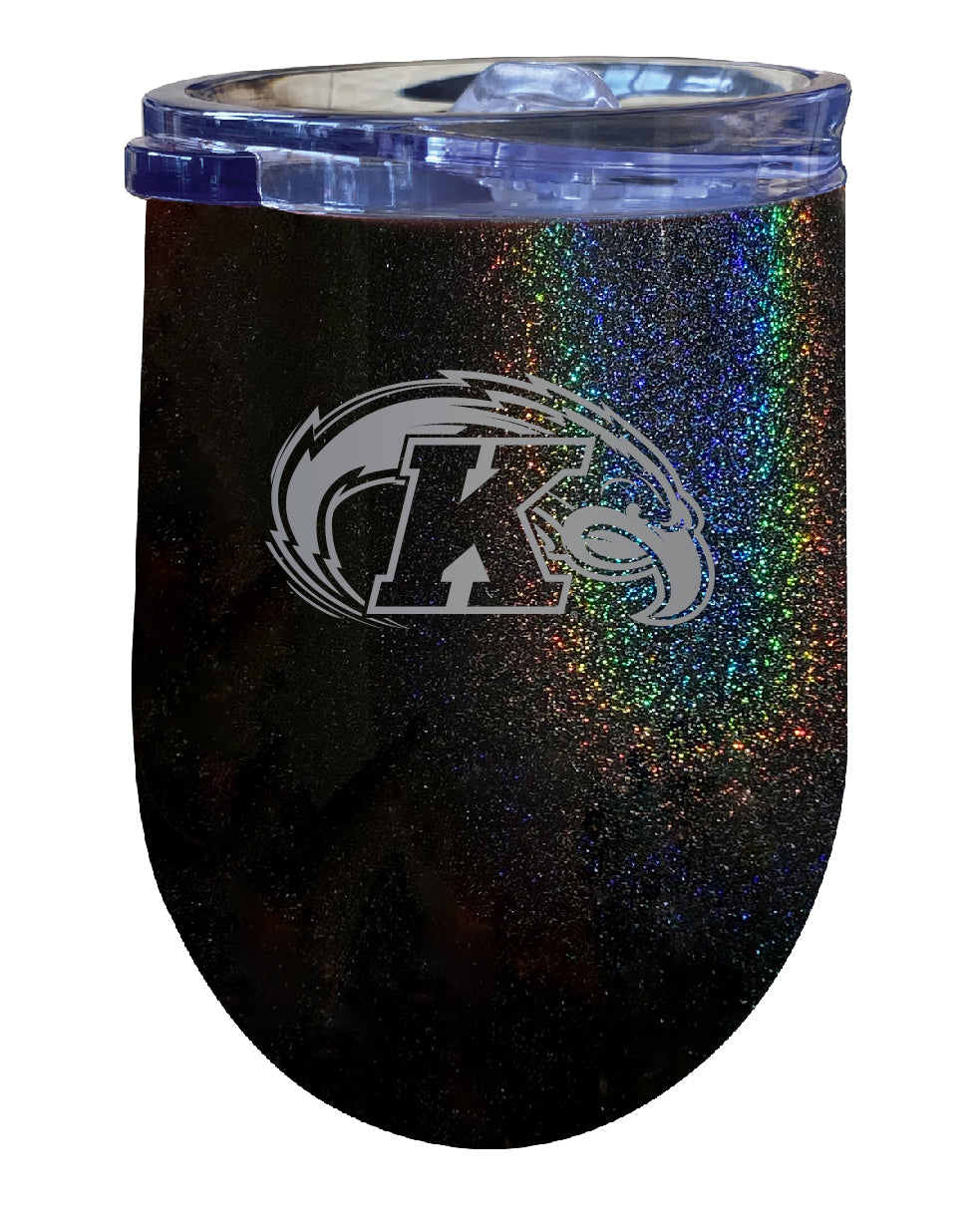 Kent State University 12 oz Laser Etched Insulated Wine Stainless Steel Tumbler Rainbow Glitter Black