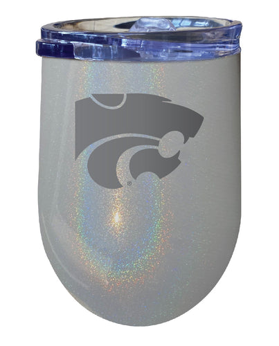 Kansas State Wildcats NCAA Laser-Etched Wine Tumbler - 12oz Rainbow Glitter Gray Stainless Steel Insulated Cup