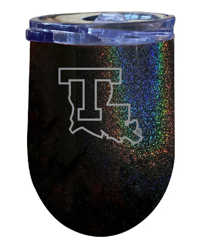 Louisiana Tech Bulldogs NCAA Laser-Etched Wine Tumbler - 12oz Rainbow Glitter Black Stainless Steel Insulated Cup