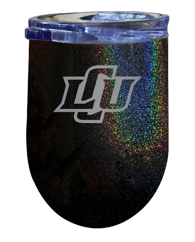 Lubbock Christian University Chaparral NCAA Laser-Etched Wine Tumbler - 12oz Rainbow Glitter Black Stainless Steel Insulated Cup