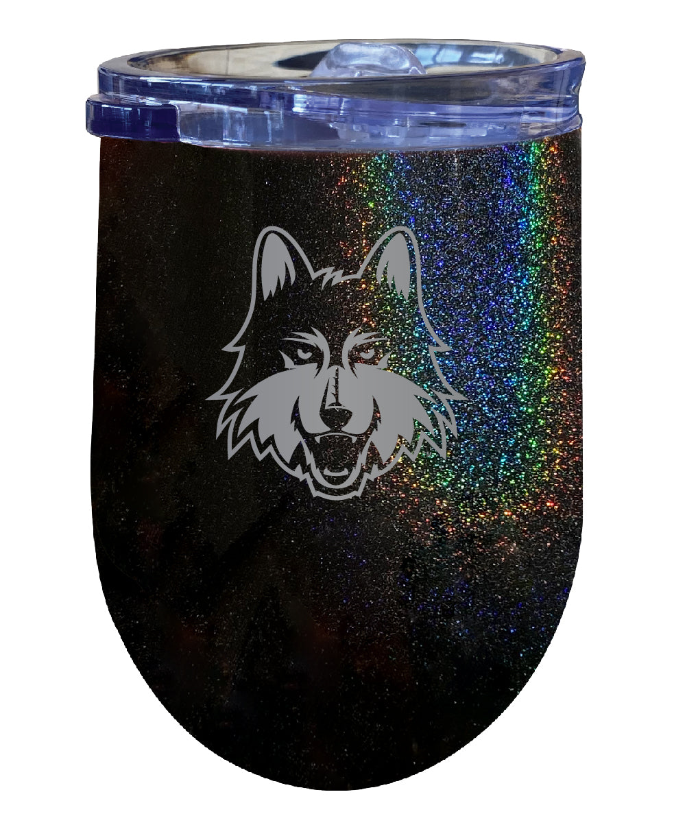 Loyola University Ramblers 12 oz Laser Etched Insulated Wine Stainless Steel Tumbler Rainbow Glitter Black