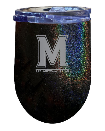 Maryland Terrapins NCAA Laser-Etched Wine Tumbler - 12oz Rainbow Glitter Black Stainless Steel Insulated Cup