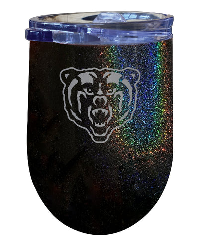 Mercer University NCAA Laser-Etched Wine Tumbler - 12oz Rainbow Glitter Black Stainless Steel Insulated Cup