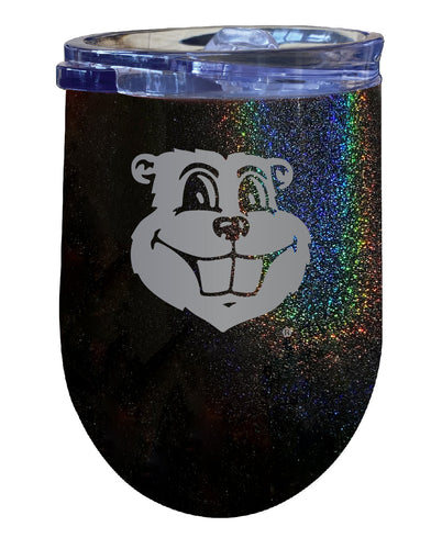 Minnesota Gophers NCAA Laser-Etched Wine Tumbler - 12oz Rainbow Glitter Black Stainless Steel Insulated Cup