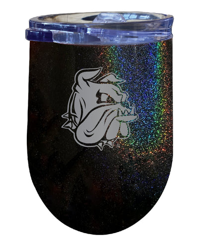 Minnesota Duluth Bulldogs NCAA Laser-Etched Wine Tumbler - 12oz Rainbow Glitter Black Stainless Steel Insulated Cup