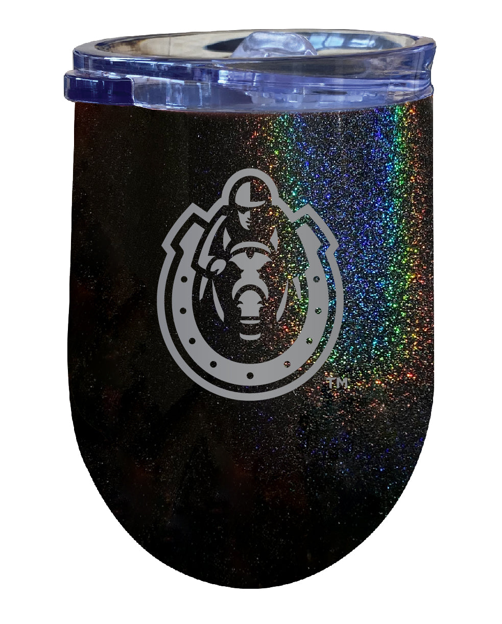 Murray State University NCAA Laser-Etched Wine Tumbler - 12oz Rainbow Glitter Black Stainless Steel Insulated Cup