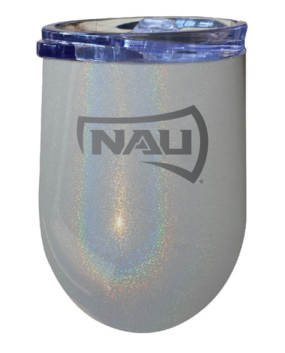 Northern Arizona University NCAA Laser-Etched Wine Tumbler - 12oz Rainbow Glitter Gray Stainless Steel Insulated Cup