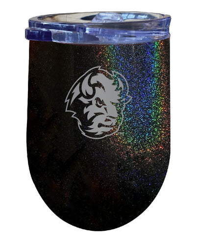 North Dakota State Bison NCAA Laser-Etched Wine Tumbler - 12oz Rainbow Glitter Black Stainless Steel Insulated Cup