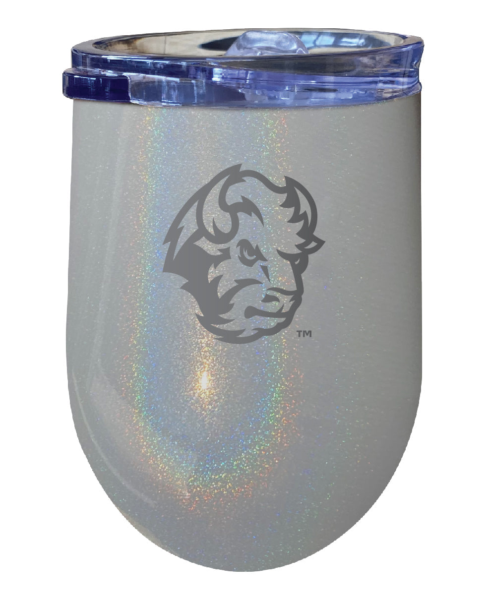 North Dakota State Bison NCAA Laser-Etched Wine Tumbler - 12oz Rainbow Glitter Gray Stainless Steel Insulated Cup